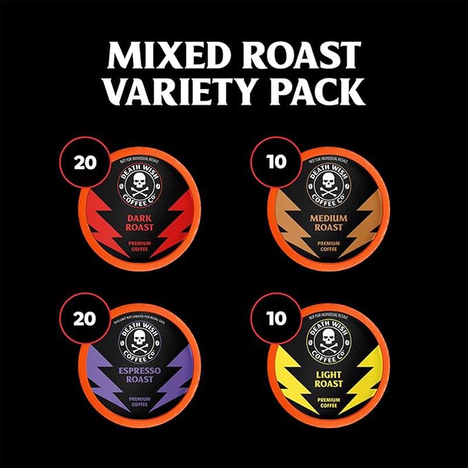 Death Wish Coffee Single Serve Coffee - Mixed Roast Variety Pack (60 Count)
