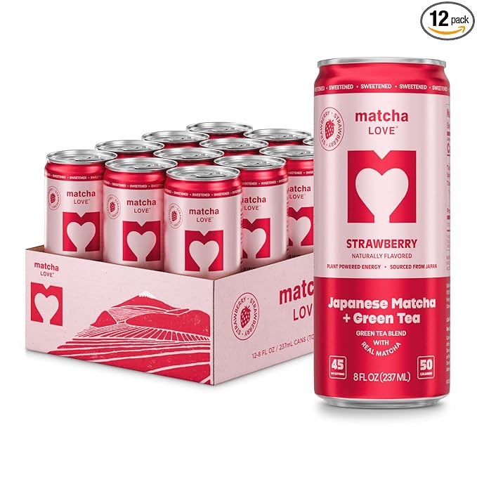 matcha LOVE Strawberry Matcha + Green Tea Sweetened 8 Ounce (Pack of 12)