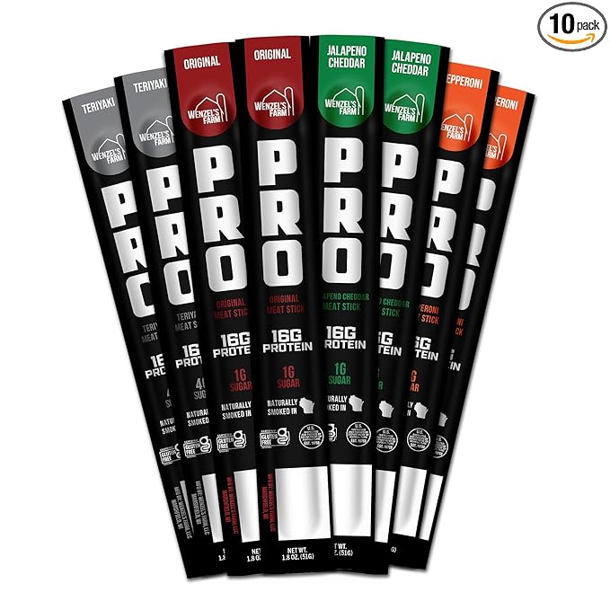 Wenzel's Farm PRO Snack Sticks - Naturally Smoked Handcrafted with Real Quality Meat (Variety) Pack of 8 Sticks (1.9oz Each)