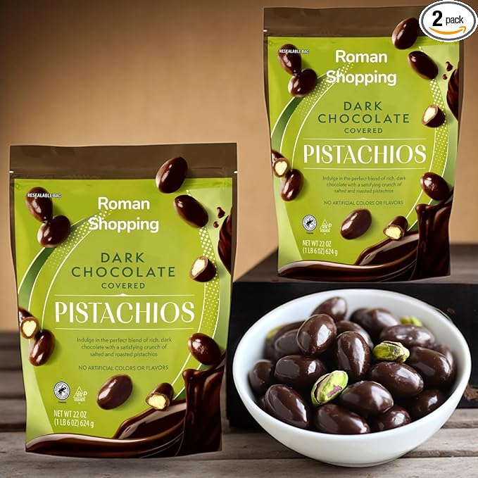 Member Mark Dark Chocolate Covered Roasted Pistachios – 2 Bags (44 oz Total) Sweet &amp Salty Snack Real Dark Chocolate Coating Resealable Freshness Premium Roasted Pistachios