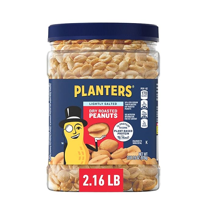 PLANTERS Peanuts Lightly Salted Peanuts Dry Roasted Snacks for Adults (6 ct Pack 2.2 lb Containers)