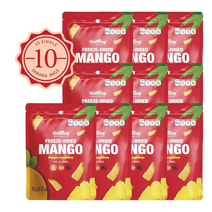 ONETANG Freeze-Dried Fruit Mango Chips 10 Pack Single-Serve Pack Non GMO Kosher No Add Sugar Gluten free Vegan Holiday Gifts Healthy Snack 0.35 Ounce