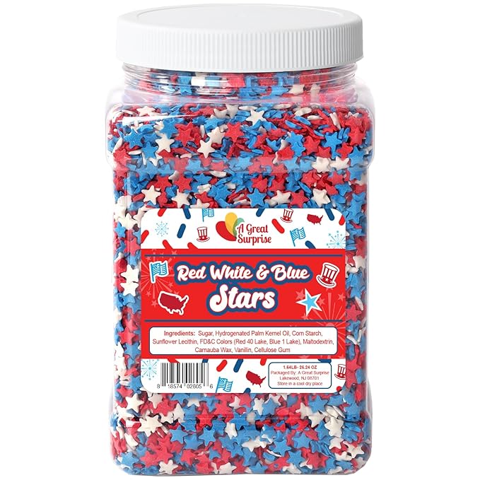 Patriotic Sprinkles - 1.7 Pounds - Red White and Blue Star - Star Confetti for Cupcakes
