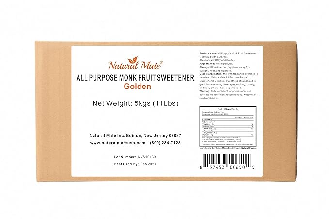 Monk Fruit Zero Calorie Sweetener (2x Sugar Sweet Golden) 5kg/11Lbs- Granular Powder Blended with Erythritol - Sweet Natural Alternative to Xylitol and Stevia - Sugar Replacement for Keto Paleo Lo