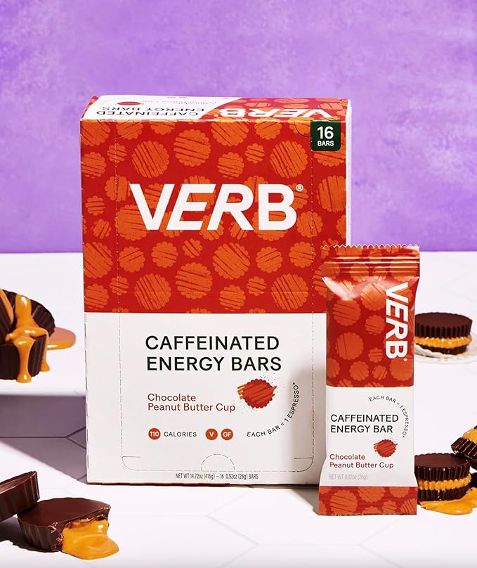 Verb Energy Bar Variety Pack – Peanut Butter Cookie &amp Chocolate Peanut Butter Cup – Caffeinated Snack Bars – Low Sugar 110-Calorie Energy Bars – Vegan Gluten-Free with Organic Green Tea (32 Pac