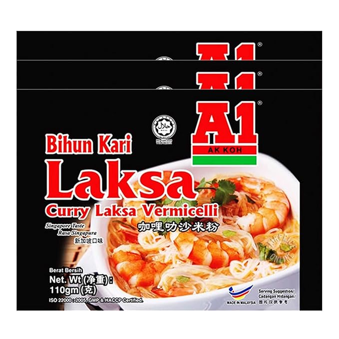 NT# A1 Instant Noodle - Curry Laksa Vermicelli 110g x 3Pkts -Using fresh Curry Laksa Paste to remain the taste of the Laksa aroma and frangant of Curry Spices