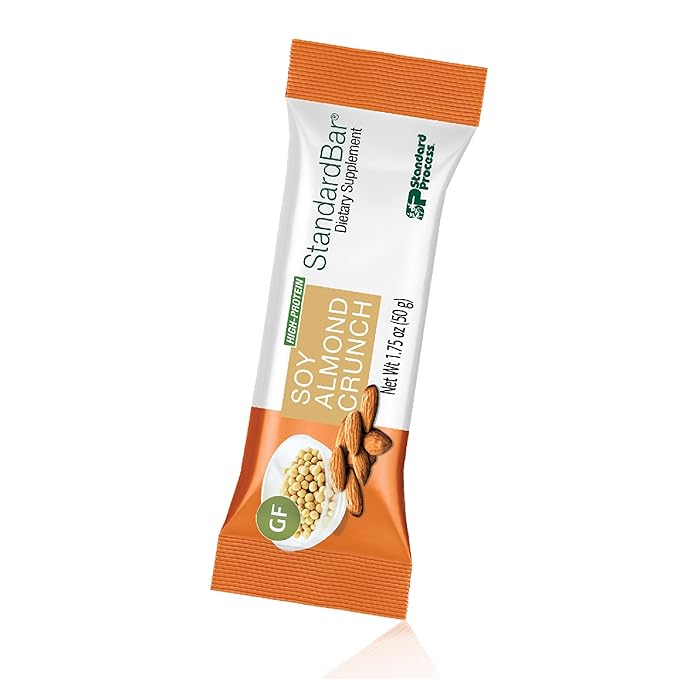 Standard Process - StandardBar Soy Almond Crunch - High Protein Bar for Energy &amp Heart Health - Healthy Snack - Vegetarian Gluten-Free - 18 Bars