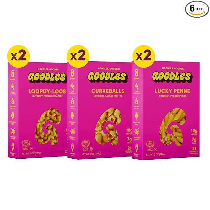 GOODLES Pasta Variety Pack 6 Pack 8oz - 10g Protein 7g Fiber with Prebiotics 21 Plant-Based Nutrients | Kosher | Clean Label Certified