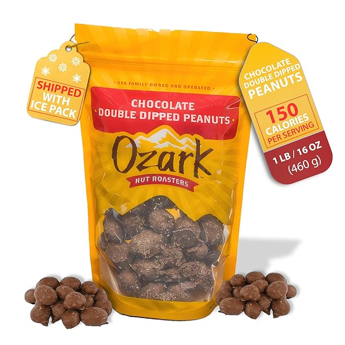 OZARK NUT ROASTERS Double Dipped Chocolate Peanuts Flavored Snack Nuts World-Class Gourmet Candied Peanuts Resealable Pack (16 oz)