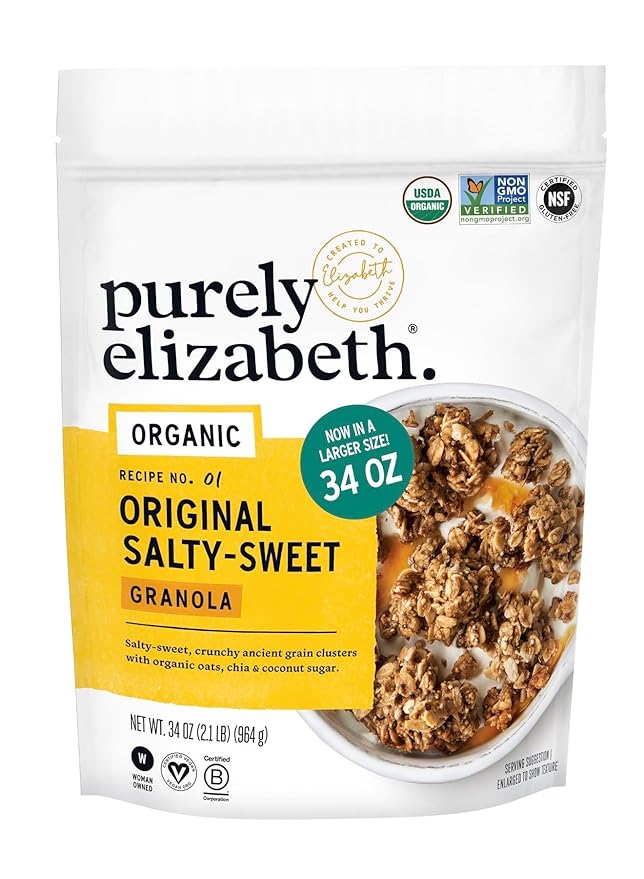 Pure Elizabeth Organic Original Salty-Sweet Granola Ancient Grain Clusters with Oats Chia &amp Coconut Sugar 34 oz