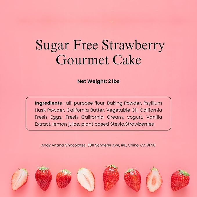 ANDY ANAND CHOCOLATIER Sugar Free Strawberry Cake 2 lbs - Gourmet Freshly Made All-Natural Ingredients No Preservatives Diabetic-Friendly Gift Boxed Dessert