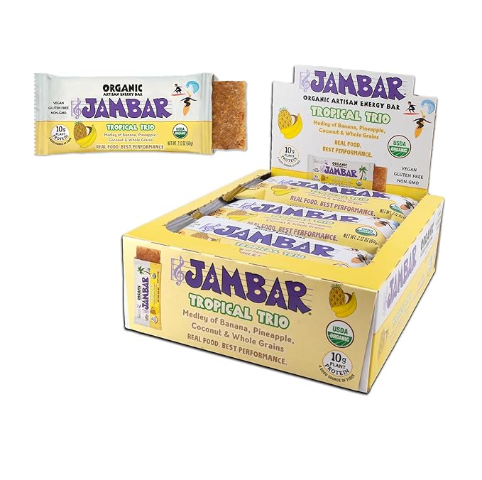 JAMBAR Organic Artisan Energy Bar (Tropical Trio -12 Pack)