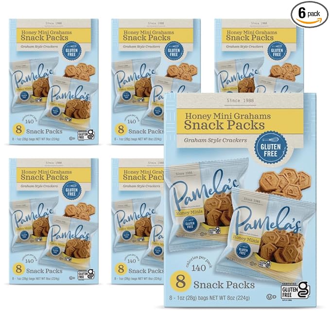 Pamela's Gluten Free Mini Graham Crackers Honey Pie Crust S'mores &amp Snacks 8-1 Ounce Bags (Pack of 6