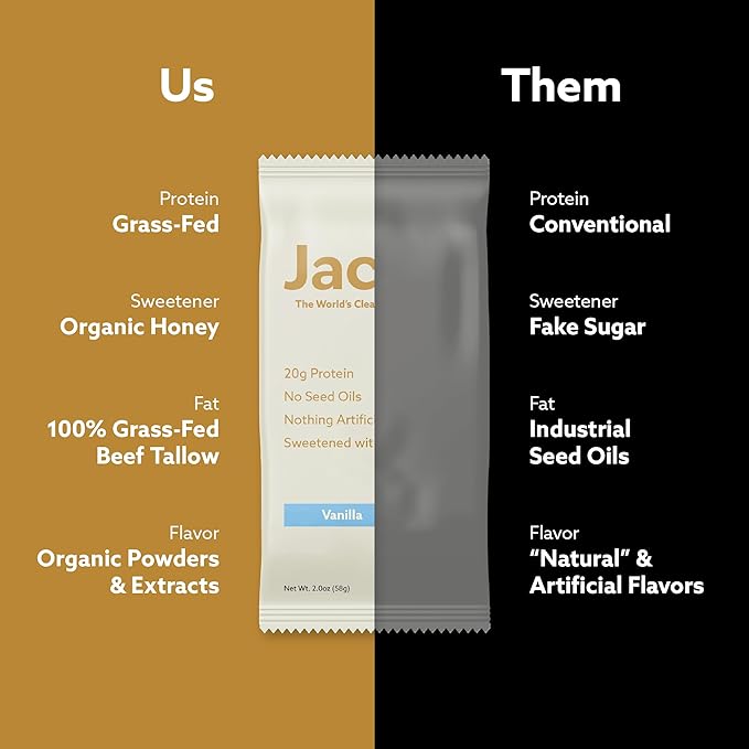 Jacob Bar Protein Bars Vanilla (9 Bars Total) - 20g Grass-Fed Protein No Seed Oils Nothing Artificial