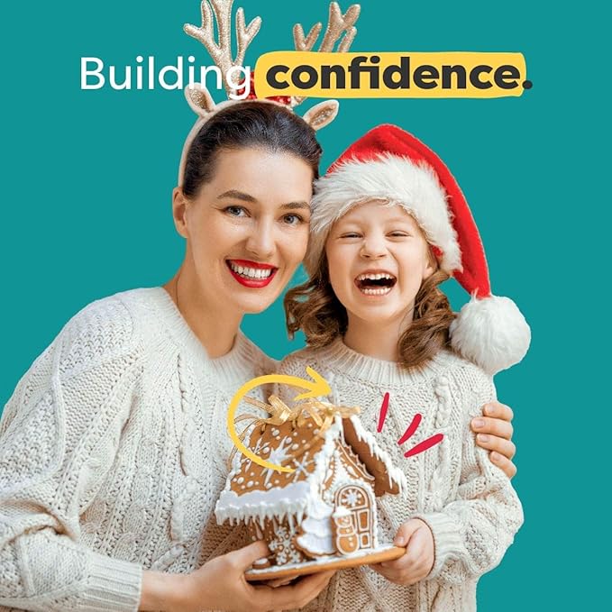 Baketivity Holiday Gingerbread House Kit And Kids Cookbook - Bake And Build Edible Gingerbread House - Kids Baking Set With Materials And Premeasured Ingredients