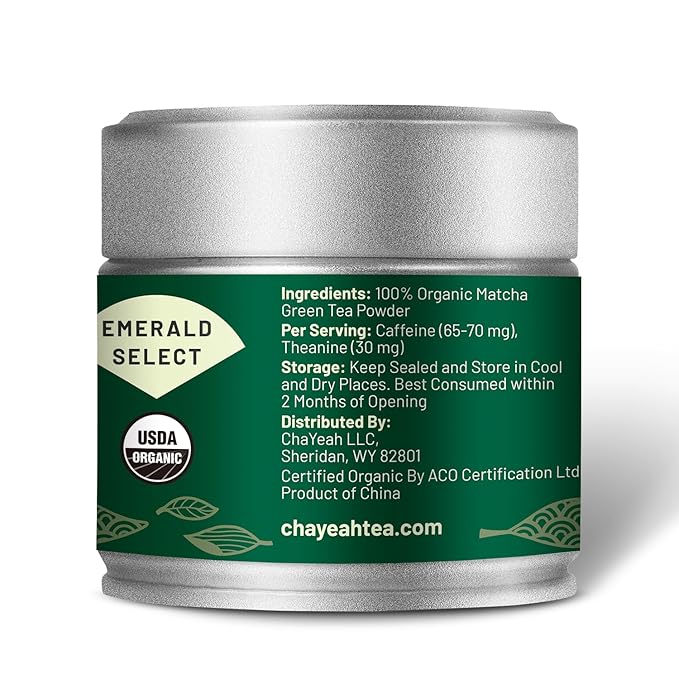 CHAYEAH Emerald Select Matcha – Organic Ceremonial Grade Matcha Green Tea Powder Premium First Harvest (1.06 oz Tin)