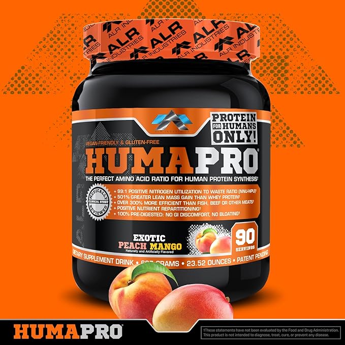 Humapro | Amino Acids Protein Matrix for Humans | 99% Utilization for Lean Muscle | Vegan Gluten Free | 90 Servings (Exotic Peach Mango)