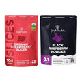 Jungle Powders Freeze Dried Strawberries Organic USDA Certified Strawberry Slices 3.2 Ounce Bag Premium Dry Fruit + Black Raspberry Powder 5 Ounce Bag - 3rd Party Lab Tested
