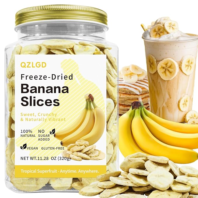 QZLGD Freeze Dried Bananas Freeze Dried Fruit Banana Chips 11.28oz/320g 100% Natural No Added Sugar Crunchy Fruit Snack for Baking or Adding to Breakfast Cereal Yogurt