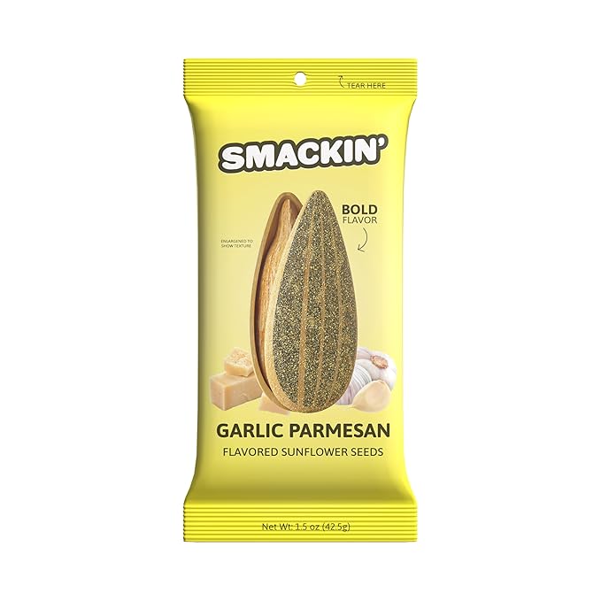SMACKIN' Sunflower Seeds Roasted Jumbo Small-Batch American Made - Garlic Parmesan. 1.5oz bags (36 Pack)
