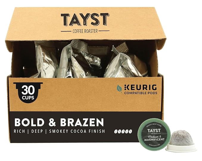 Tayst Coffee Pods Bold &amp Brazen Dark Roast K Cups Compatible with Keurig Coffee Maker Sustainable Single Serve Pack of 30