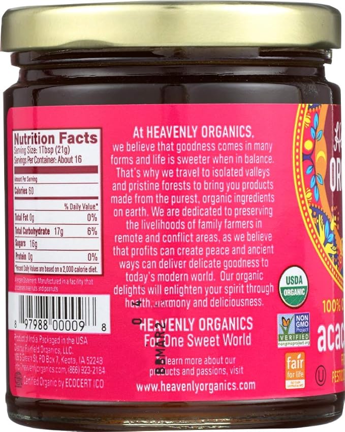 Heavenly Organics 100% ORGANIC RAW Acacia Honey 12 oz Pack of 3