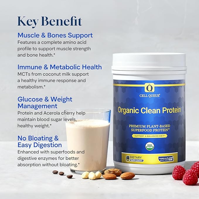 Organic Vegan Protein Powder - 20g Plant Based Protein for Women and Men with Pea Protein Superfood &amp Digestive Enzymes - Clean Protein Gluten-Free Gut-Friendly &amp Non-Bloating Keto
