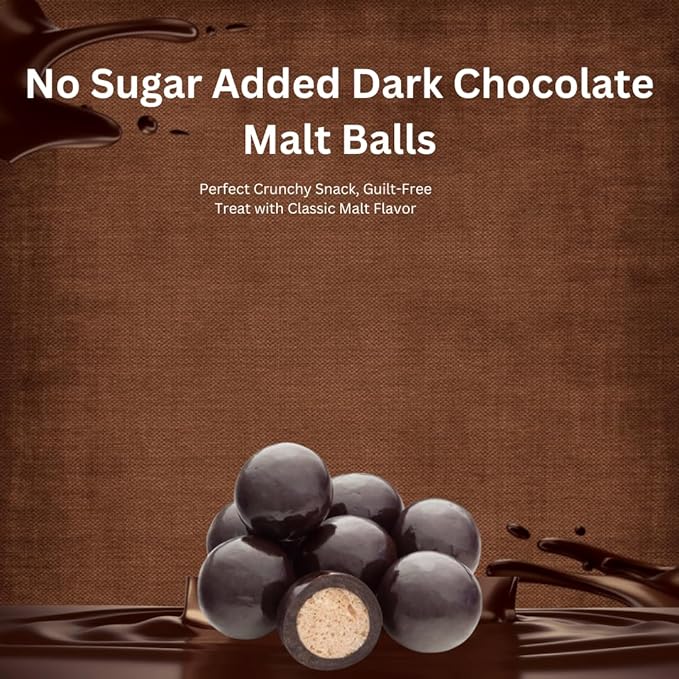 Nuts To You No Sugar Added Dark Chocolate Malt Balls – 8 oz Resealable Bag Perfect Crunchy Snack Guilt-Free Treat with Classic Malt Flavor