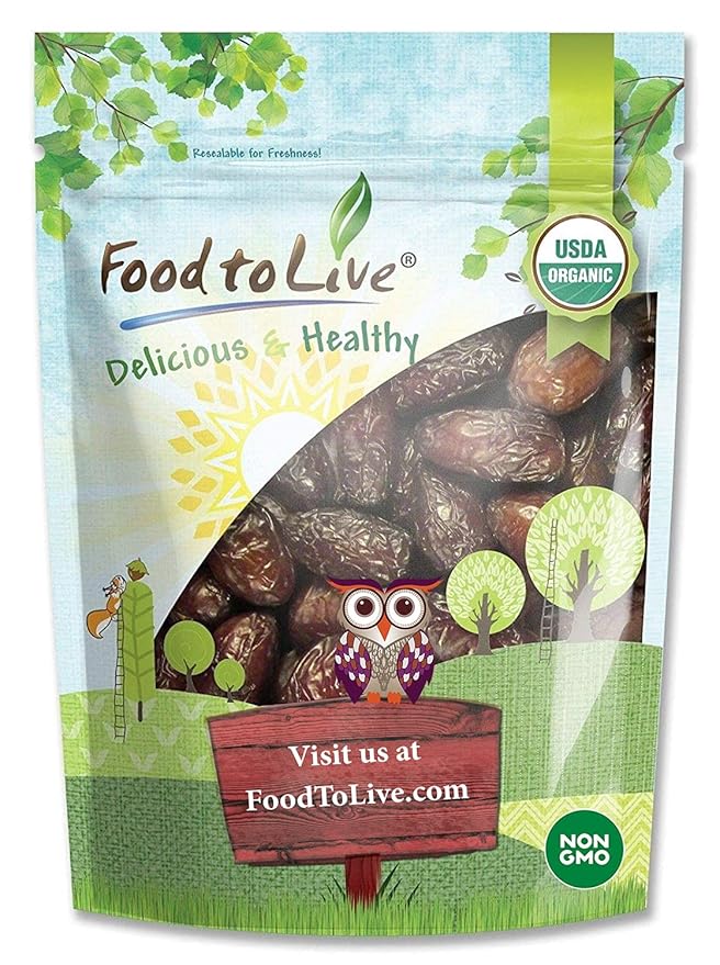 Food to Live - Organic Medjool Dates 2 Pounds Non-GMO Whole Dried Dated with Pits Large Size Unsweetened Unsulphured Vegan Sirtfood Bulk.