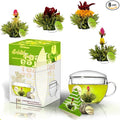 Creano Bloomning Tea Gift Set with Tea-Glass 7oz and 8 Tea-Flowers in Cup Size - Green Tea - Gift for Women Mother Tealovers