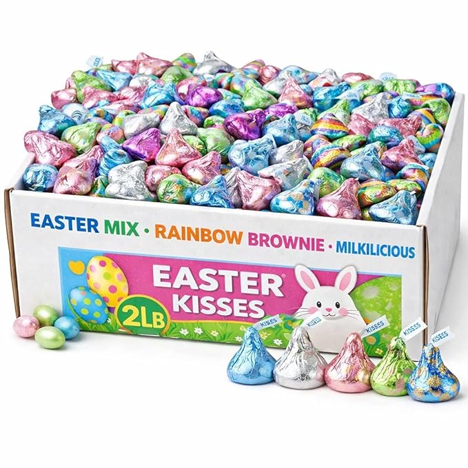 Hershys Kisses Easter Mix Milk Browny Bar and Milklicious Chocolate Candy Pastel Colors 2 Pound Approx 200 Pieces