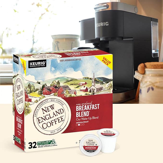 New England Coffee Breakfast Blend Medium Roast Single Serve Pods 32ct Box (Pack of 1)