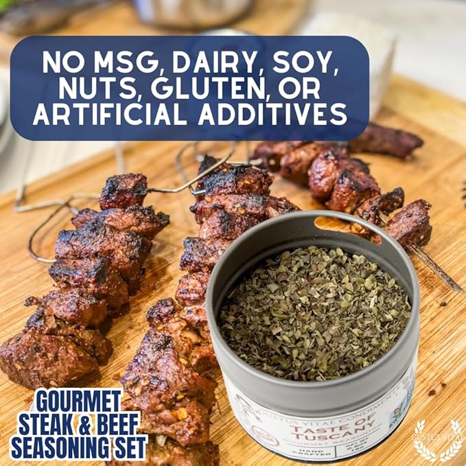 Gourmet Steak &amp Beef Seasoning Gift Set - Six Pack | Authentic Small Batch Seasoning Mixes - Built For The BBQ | 6 Gourmet All Natural Spice Blends - | Hand Packed Non GMO | Sustainably Sourced