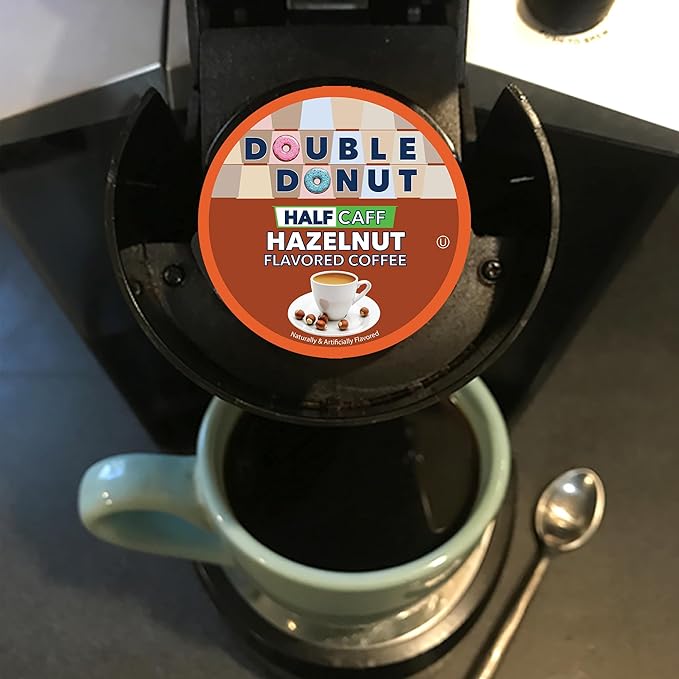 Double Donut Coffee Half Caff Hazelnut Flavored Coffee Pods Medium Roast Coffee Compatible with Keurig K Cups Brewers 72 ct