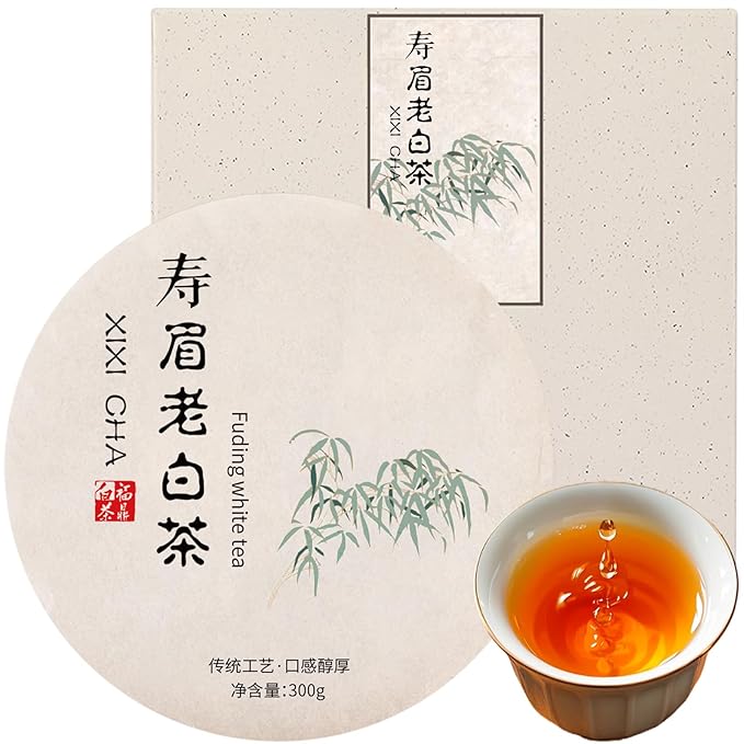 XIXICHA Shoumei White Tea Cake 300g/10.6oz Chinese Tea Fuding White Tea Aged 2017 Old Shou Mei Tea Beautiful Gift Packaging （240 cups）白茶 寿眉老白茶 茶饼 福鼎白茶