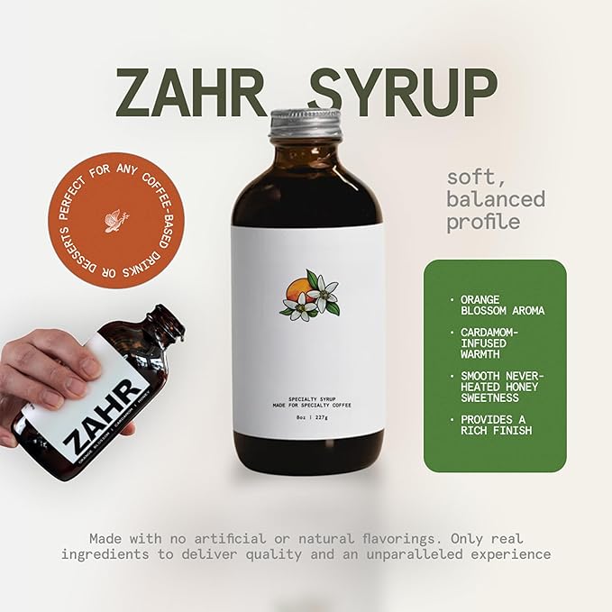 Pax &amp Beneficia Zahr Syrup 16 oz – All-Natural Orange Blossom Cardamom and Honey Syrup for Coffee Tea Cocktails &amp Baking – Clean Ingredients Barista-Grade Coffee Syrup