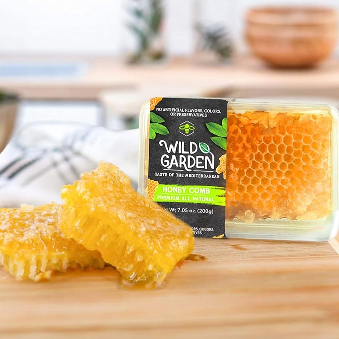 Wild Garden 100% Pure Bee Honeycomb 7.05 Oz - No Additives No Preservatives Fresh From The Farm! 7.05 oz Pack of 3 - Perfect for Toast &amp Tea - Health-Conscious Treat