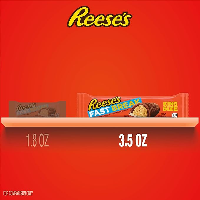 REESE'S FAST BREAK Chocolate Peanut Butter and Nougat King Size Candy Bars 3.5 oz (18 Count)