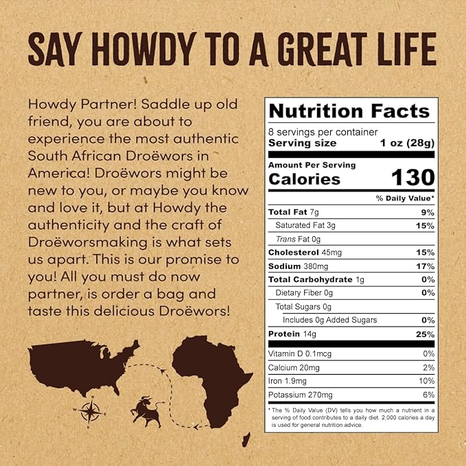 Howdysnax Handcraft Authentic Small Batch Droëwors Beef Sticks Sugar Free Soy Free Paleo &amp Keto Friendly Snack (Four 8oz Packs)
