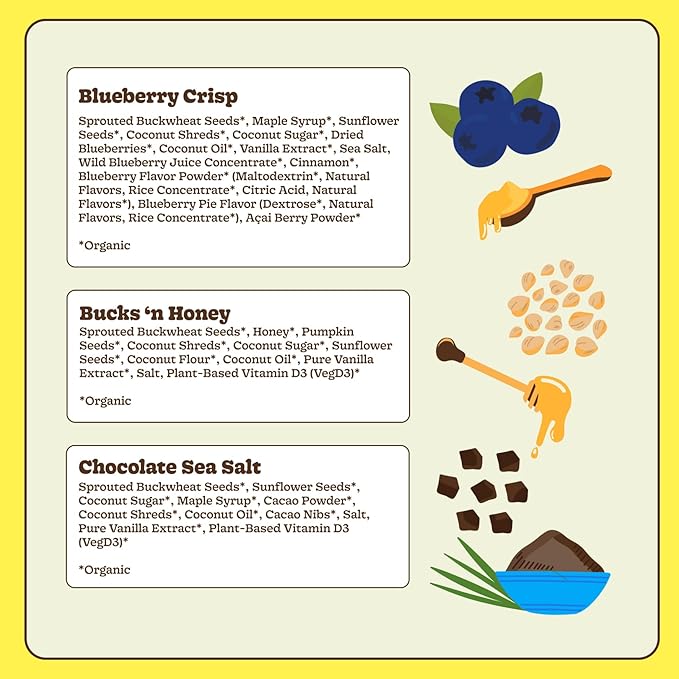 Clusterbucks Superfood Clusters – Grain-Free Keto-Friendly Granola with Regeneratively Grown Sprouted Buckwheat– Gluten-Free Low-Carb Organic Healthy Snack (6 Ounce (Pack of 6) Variety #2)
