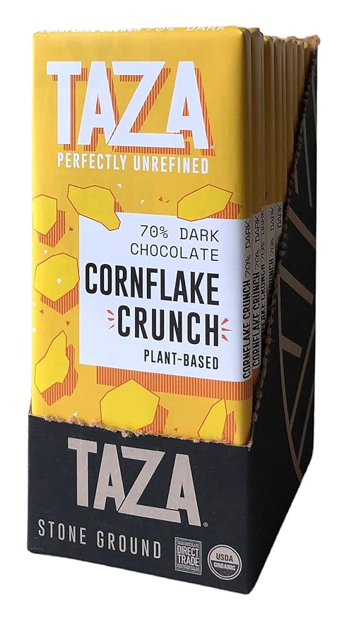Taza Chocolate Organic Smooth &amp Crunchy Bars 70% Stone Ground Cornflake Crunch 2.5 Ounces (10 Count) Vegan