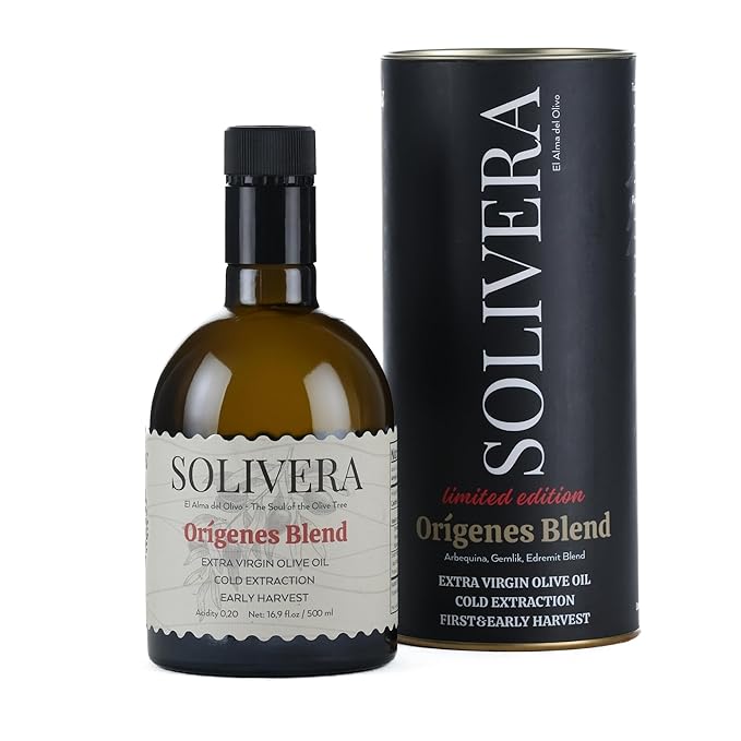 Solivera Orígenes Blend Extra Virgin Olive Oil Cold Pressed 300+ High Polyphenols Heritage Blend Rich &amp Earthy Single-Origin Organic Olive Oil Hand Picked Early Harvest - 16.8 fl. oz. (Orígen