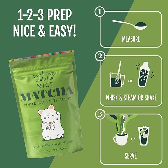 Two Leaves and a Bud Nice Matcha Latte Blend (36 Servings) Japanese Matcha Green Tea Powder 1 Resealable Bag 1.1lb (500g)