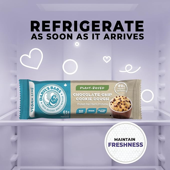 Daryl's Bars Vegan Line Chocolate Chip Cookie Dough On the Go Protein Bars Gluten Free Vegan Protein Snack Meal Replacement Pack of 2