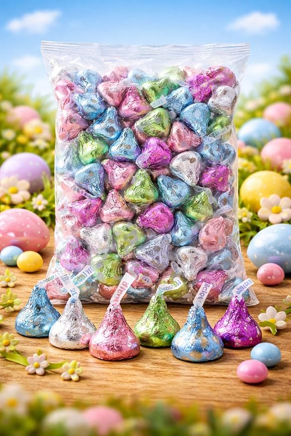 Hershys Kisses Easter Mix Milk Browny Bar and Milklicious Chocolate Candy Pastel Colors 2 Pound Approx 200 Pieces