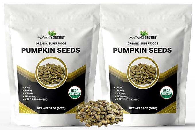 Mayan's Secret - Raw Pumpkin Seeds Organic 2 Lbs - Premium Quality | Fresh | Unsalted (32 Oz (Pack of 2))