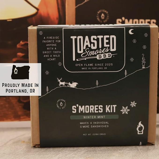 Toasted S'mores Bar Winter Mint Artisan S'mores Kit Contains Dark Mint Chocolate Squares Spiced Graham Crackers and Vanilla Marshmallows Pack of 4