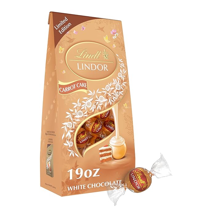 Lindt LINDOR Carrot Cake White Chocolate Candy Truffles White Chocolate With Carrot Cake Truffle Filling 19 oz. Bag