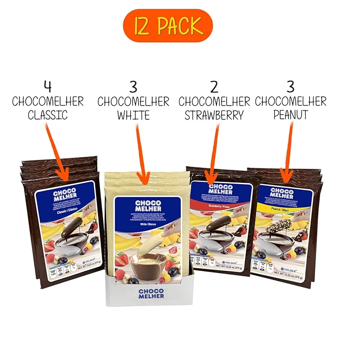 CHOCOMELHER MIX (4 Varieties) to Make Delicious Crunchy and Full of Flavor Chocobananos - 12 Pack - Each Box Contains: 4 Clásico - 3 Peanuts – 3 White and 2 Strawberry Chocomelher - 12 Bags of 13.22