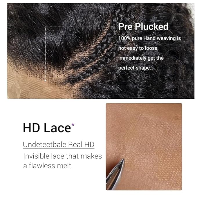 250 Density Deep Wave Lace Front Wigs Human Hair 13x6 HD Lace Front Wigs Human Hair Pre Plucked Glueless Deep Wave Wig Natural Color Deep Curly Wig for Women 26 Inch